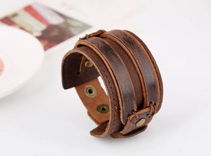 Men Bracelet Punk Brown Leather Wristband Year