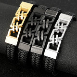 Men's Leather Bracelet Stainless Steel Hand Chain Punk Rock Wrisrband