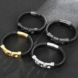 Men's Leather Bracelet Stainless Steel Hand Chain Punk Rock Wrisrband