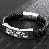 Men's Leather Bracelet Stainless Steel Hand Chain Punk Rock Wrisrband