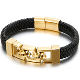 Men's Leather Bracelet Stainless Steel Hand Chain Punk Rock Wrisrband