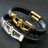 Men's Leather Wrap Bracelet with Magnet Clasp Stainless Steel