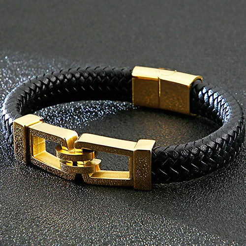 Men's Leather Wrap Bracelet with Magnet Clasp Stainless Steel