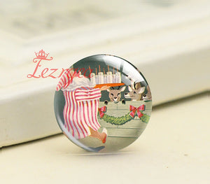 Christmas Tree X-Mas Deer Santa Glass Cabochons DIY Jewlery Making
