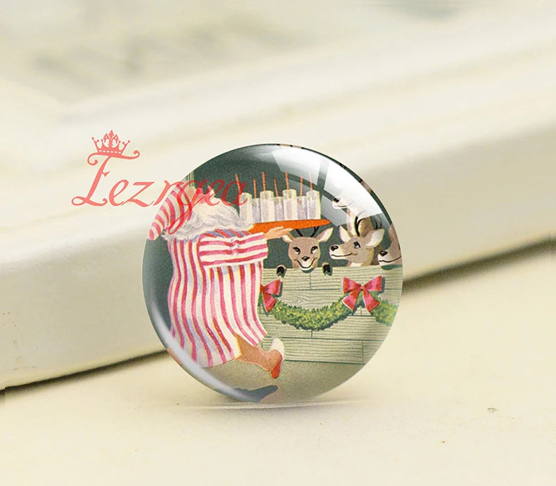 Christmas Tree X-Mas Deer Santa Glass Cabochons DIY Jewlery Making