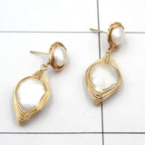 Metallic Line Wrap Pearl Earrings for Women
