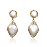 Metallic Line Wrap Pearl Earrings for Women
