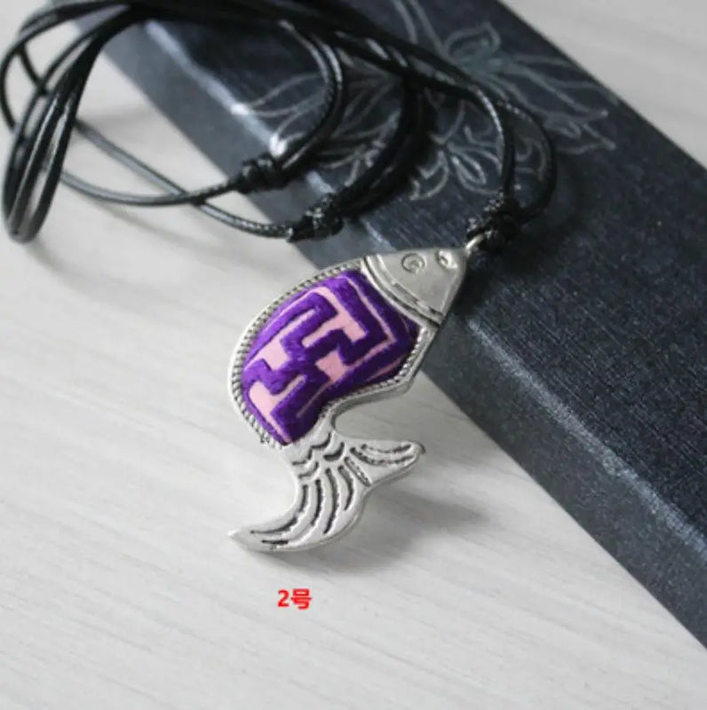 Miao Yinlao Small Fish Chain Necklace Embroidery Pendant