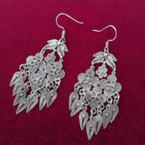 Miao Silver Filigree Flower Tassel Earrings Ethnic Style