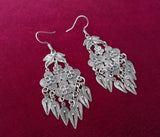 Miao Silver Filigree Flower Tassel Earrings Ethnic Style