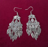 Miao Silver Filigree Flower Tassel Earrings Ethnic Style