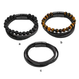 Minimalist Leather Bracelet Multi-Layered Volcanic Stone Wrist Band
