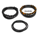 Minimalist Leather Bracelet Multi-Layered Volcanic Stone Wrist Band