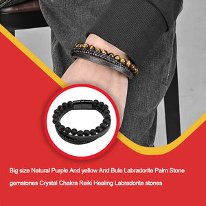Minimalist Leather Bracelet Multi-Layered Volcanic Stone Wrist Band