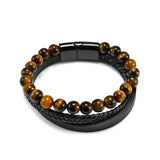 Minimalist Leather Bracelet Multi-Layered Volcanic Stone Wrist Band