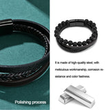 Minimalist Leather Bracelet Multi-Layered Volcanic Stone Wrist Band
