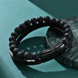 Minimalist Leather Bracelet Multi-Layered Volcanic Stone Wrist Band