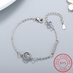 Moonstone Bracelet Charm with Natural Crystal 925 Silver Beads