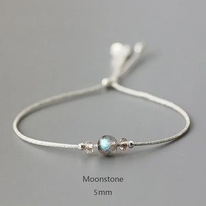 Moonstone Bracelet 925 Silver with Crystal Beads for Women