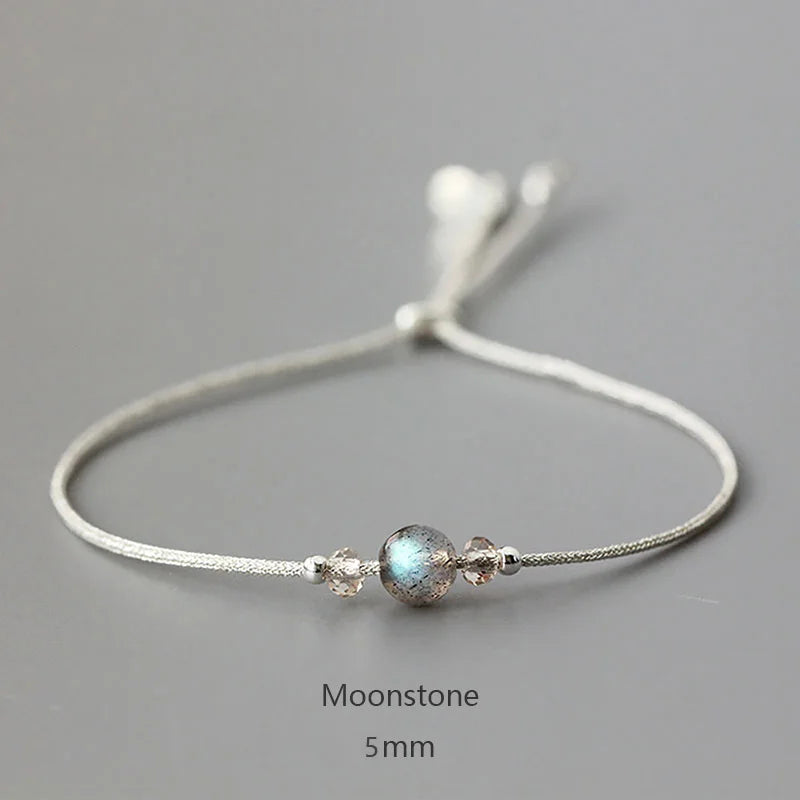 Moonstone Bracelet 925 Silver with Crystal Beads for Women