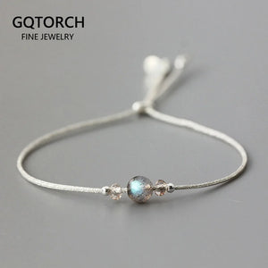 Moonstone Bracelet 925 Silver with Crystal Beads for Women