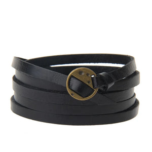Multilayer PU Leather Snap Button Charm Bracelet Vintage Long Bangles