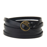 Multilayer PU Leather Snap Button Charm Bracelet Vintage Long Bangles