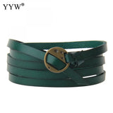 Multilayer PU Leather Snap Button Charm Bracelet Vintage Long Bangles