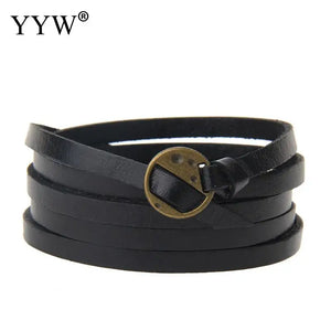 Multilayer PU Leather Snap Button Charm Bracelet Vintage Long Bangles
