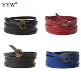 Multilayer PU Leather Snap Button Charm Bracelet Vintage Long Bangles
