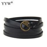 Multilayer PU Leather Snap Button Charm Bracelet Vintage Long Bangles