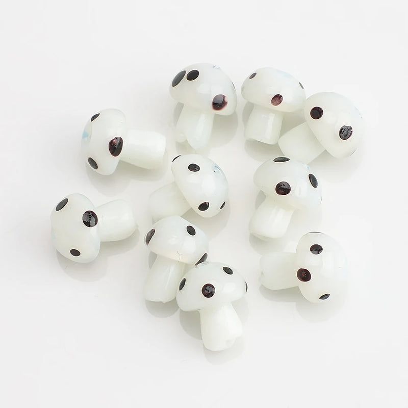 Green Lampwork Glass Mushroom Beads for DIY Jewelry Making