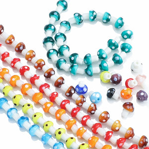 Green Lampwork Glass Mushroom Beads for DIY Jewelry Making