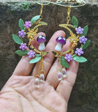 Mushroom Golf Moon Fairy Earrings Dangle Drop