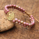 African Stone Boho Yoga Wrap Bracelet with Tree of Life Charm