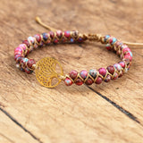 African Stone Boho Yoga Wrap Bracelet with Tree of Life Charm