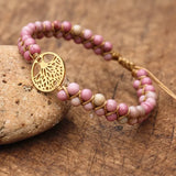 African Stone Beaded Yoga Wrap Bracelet Stainless Steel Tree of Life Charm