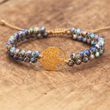 African Stone Beaded Yoga Wrap Bracelet Stainless Steel Tree of Life Charm