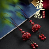 Cinnabar Lotus Car Keychain Chinese Lucky Phone Chain Bag Pendant