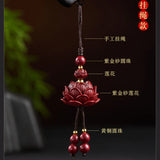 Cinnabar Lotus Car Keychain Chinese Lucky Phone Chain Bag Pendant