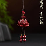 Cinnabar Lotus Car Keychain Chinese Lucky Phone Chain Bag Pendant