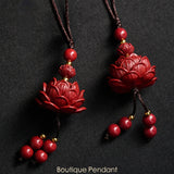Cinnabar Lotus Car Keychain Chinese Lucky Phone Chain Bag Pendant
