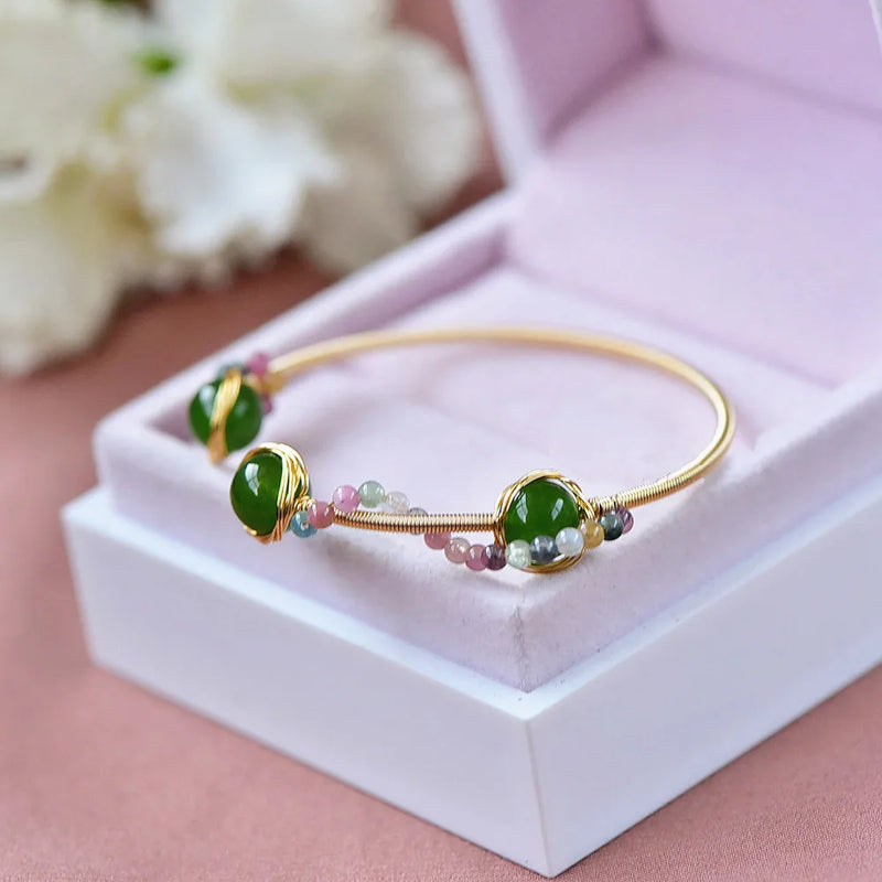 Colorful Tourmaline Chalcedony Bead Bracelet for Women