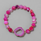 Druzy Quartz Crystal Charm Bracelet Stripe Agates Beads Elastic Bracelets