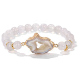 Druzy Quartz Crystal Charm Bracelet Stripe Agates Beads Elastic Bracelets