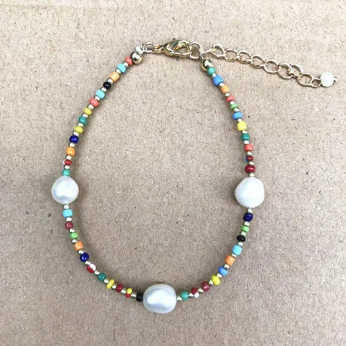 Fresh Water Pearls Rainbow Bracelet For Women Boho Stainless Steel