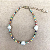 Fresh Water Pearls Rainbow Bracelet For Women Boho Stainless Steel