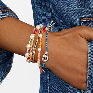 Fresh Water Pearls Rainbow Bracelet For Women Boho Stainless Steel