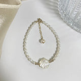 Rice Pearl 925 Silver Hand Carved Shell Rose Bracelet Jewelry
