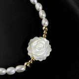 Rice Pearl 925 Silver Hand Carved Shell Rose Bracelet Jewelry